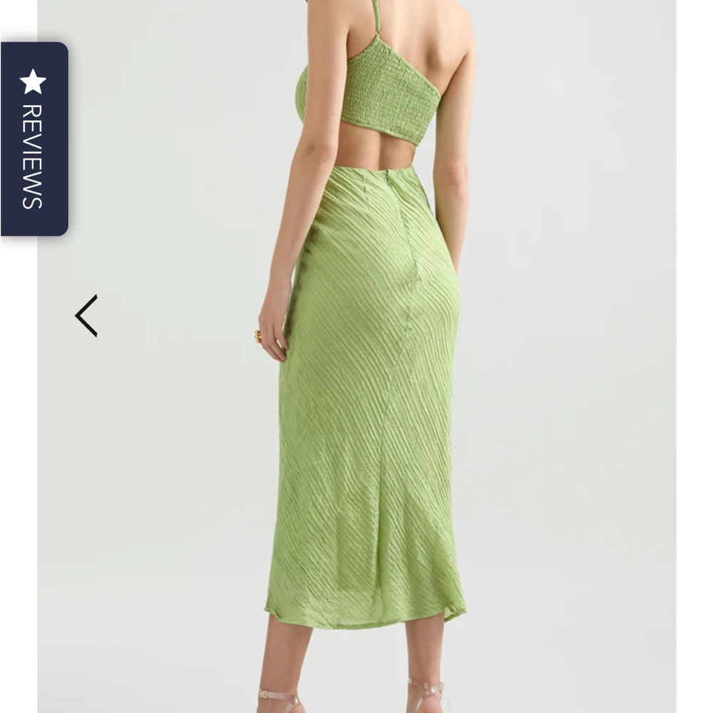 Green apple one shoulder midi dress wedding guest